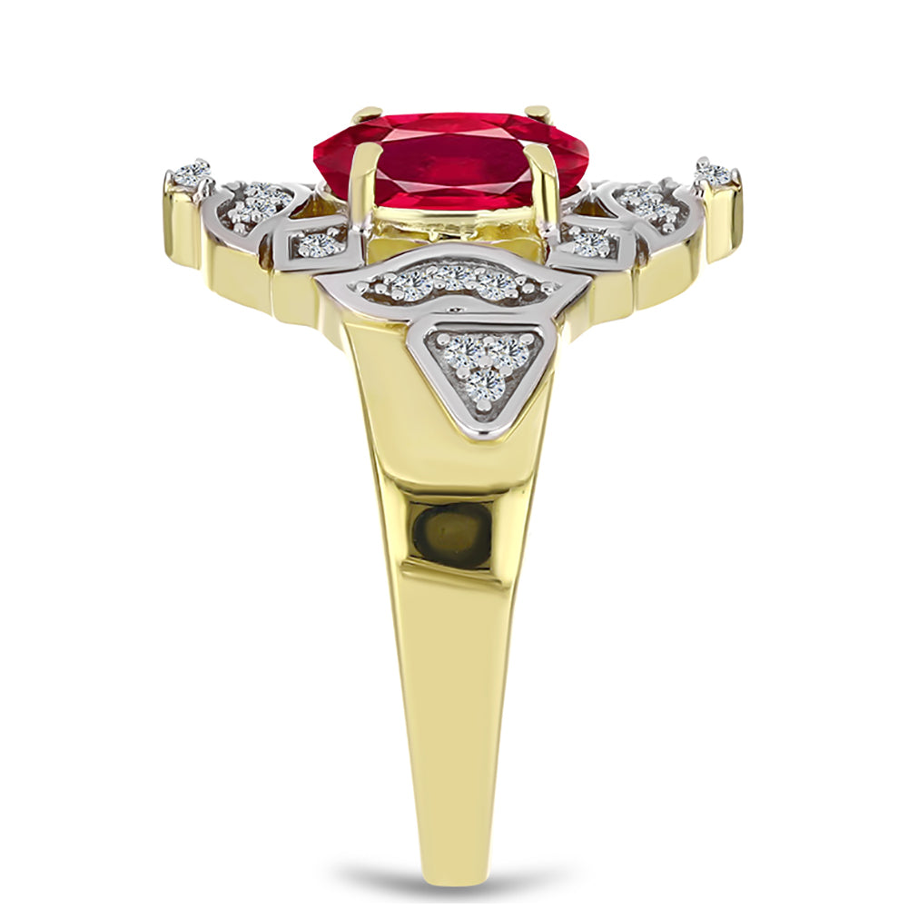 Anillo de Plata Bañada en Oro con Rubí de Madagascar y Topacio Blanco
