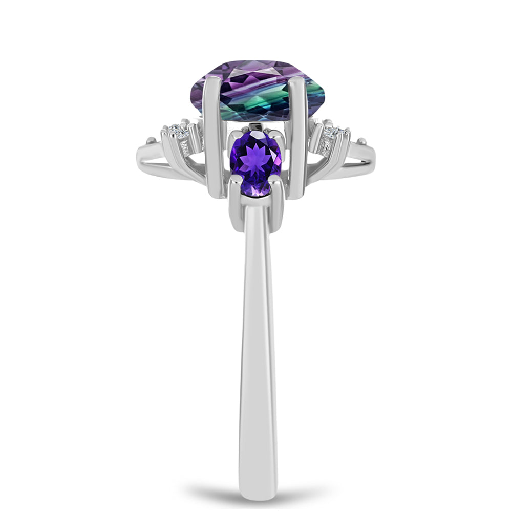 Anillo de Plata con Fluorita cebra y Amatista de Marruecos