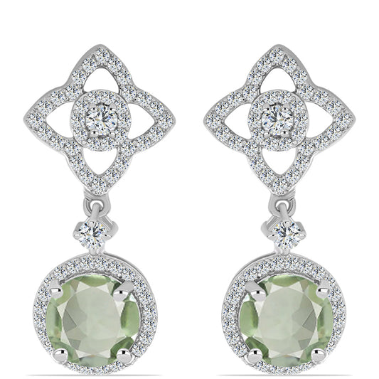 Pendientes de Plata con Amatista Verde y Topacio Blanco