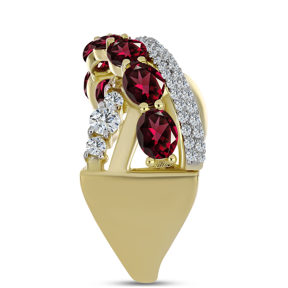 Anillo de Plata Bañada en Oro con Granate Rodolita y Topacio Blanco