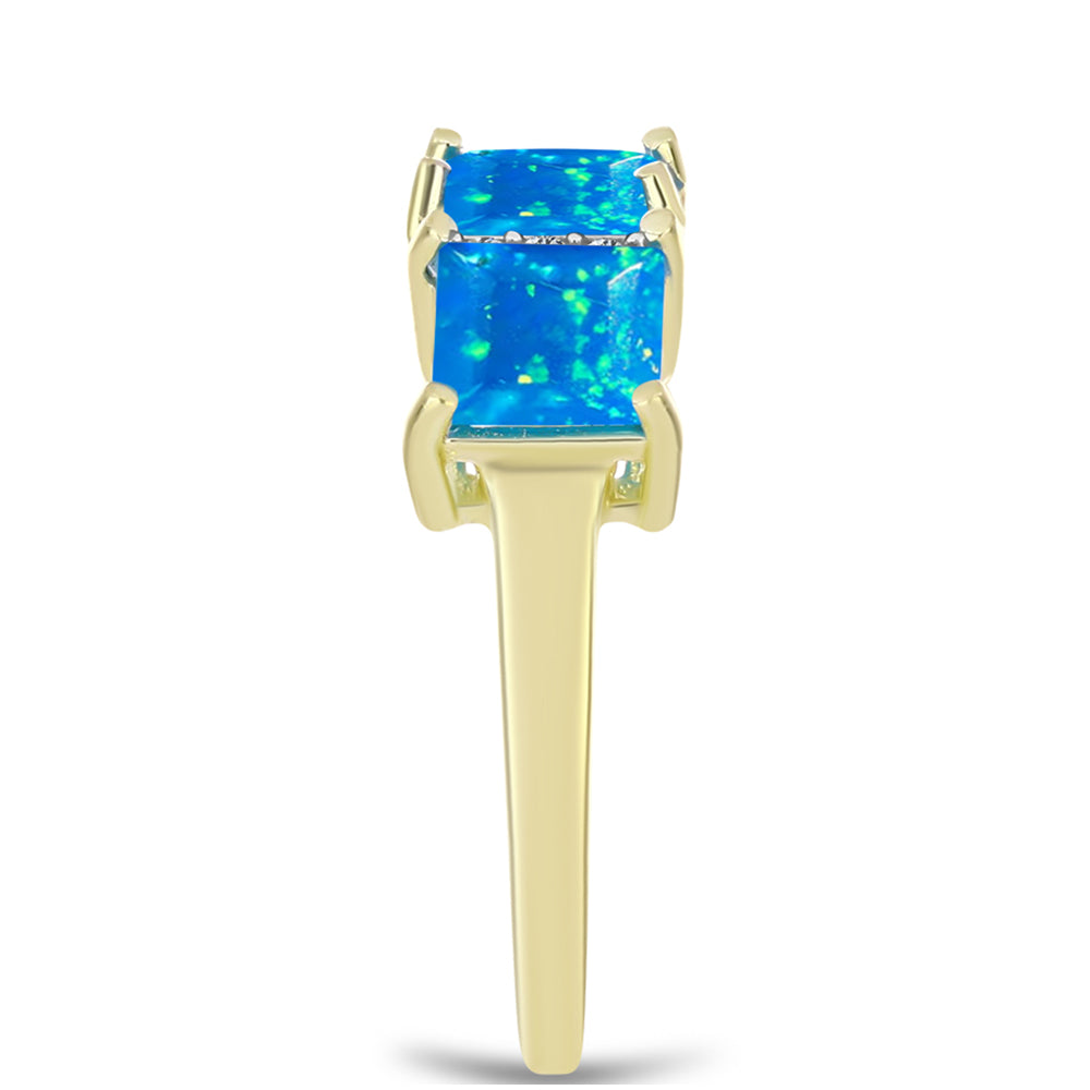 Anillo de Plata Bañada en Oro con Ópalo Paraíso de Etiopia y Topacio Blanco