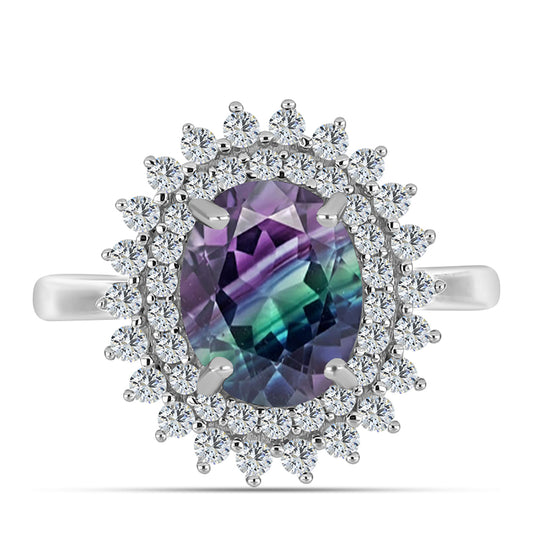 Anillo de Plata con Fluorita cebra y Topacio Blanco