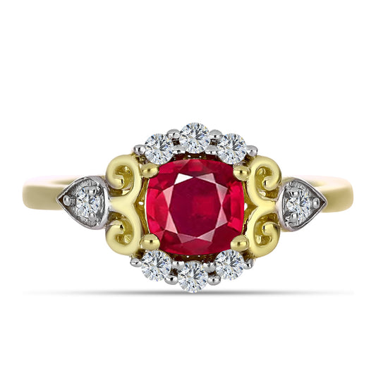 Anillo de Plata Bañada en Oro con Rubí de Madagascar y Topacio Blanco