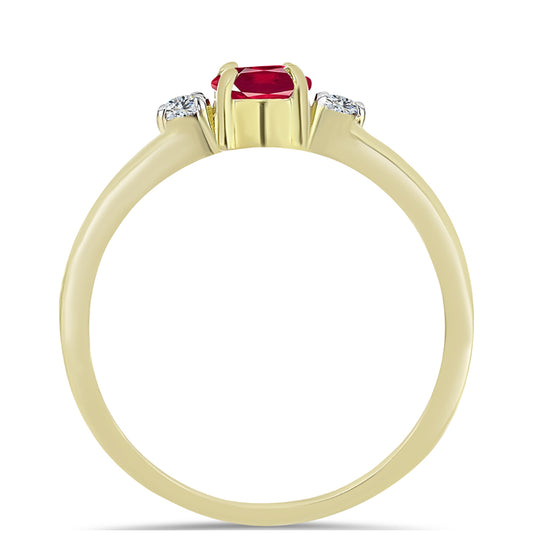 Anillo de Plata Bañada en Oro con Rubí de Madagascar y Topacio Blanco