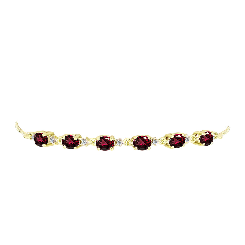 Pulsera de Plata Bañada en Oro con Granate Rodolita y Topacio Blanco