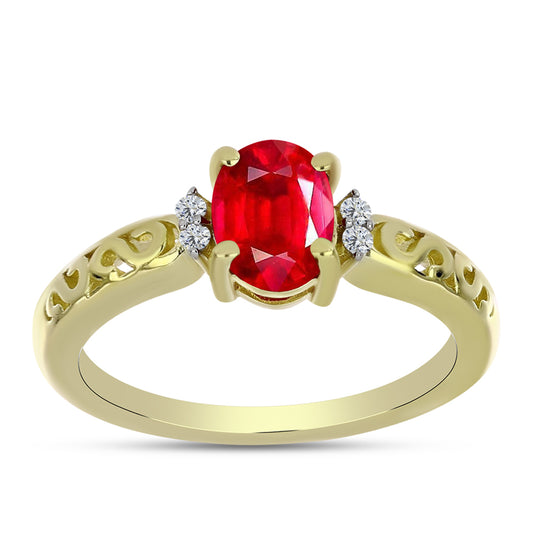 Anillo de Plata Bañada en Oro con Ágata Roja y Topacio Blanco