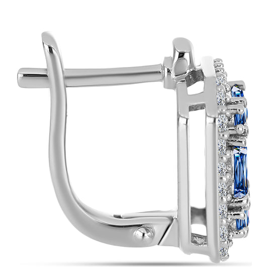 Pendientes de Plata con Moisanita azul océano y Topacio Blanco