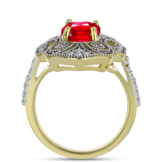 Anillo de Plata Bañada en Oro con Ágata Roja y Topacio Blanco