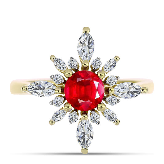 Anillo de Plata Bañada en Oro con Ágata Roja y Topacio Blanco