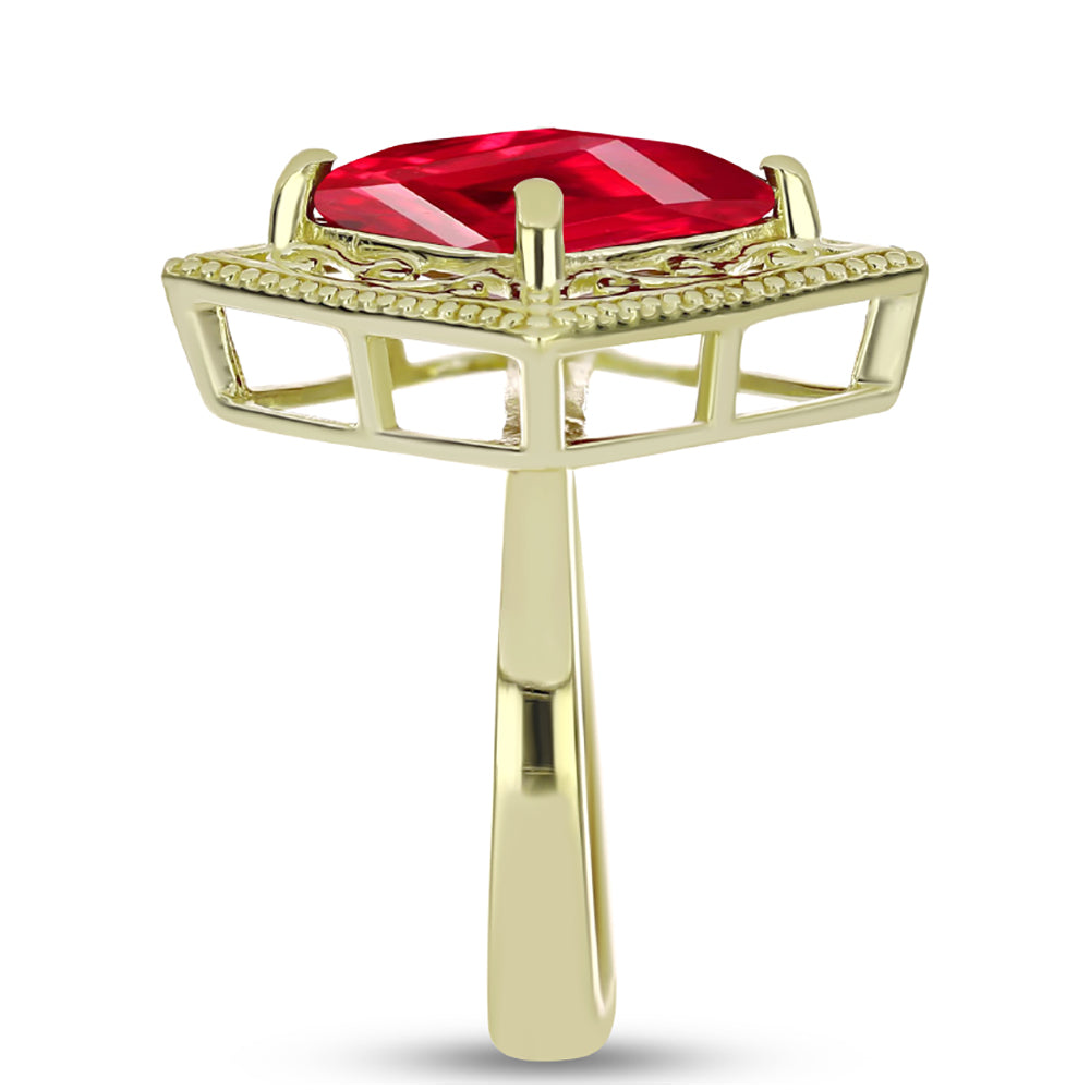 Anillo de Plata Bañada en Oro con Ágata Roja