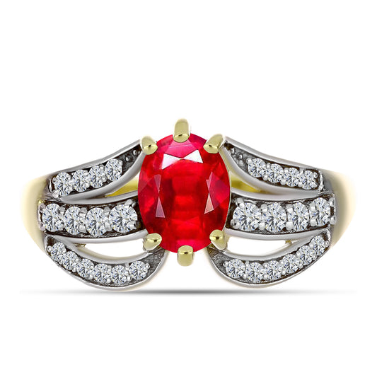 Anillo de Plata Bañada en Oro con Ágata Roja y Topacio Blanco