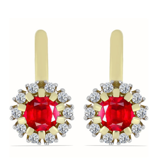 Pendientes de Plata Bañada en Oro con Ágata Roja y Topacio Blanco