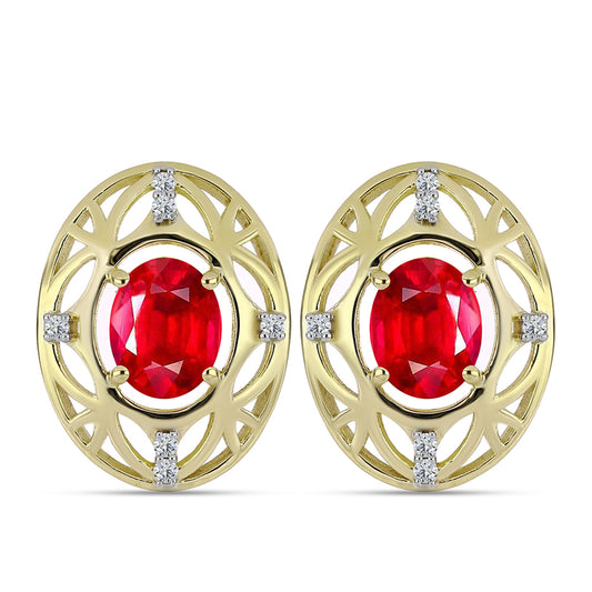 Pendientes de Plata Bañada en Oro con Ágata Roja y Topacio Blanco