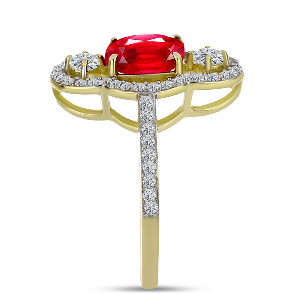 Anillo de Plata Bañada en Oro con Ágata Roja y Topacio Blanco