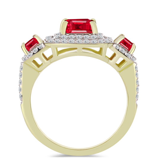 Anillo de Plata Bañada en Oro con Ágata Roja y Topacio Blanco