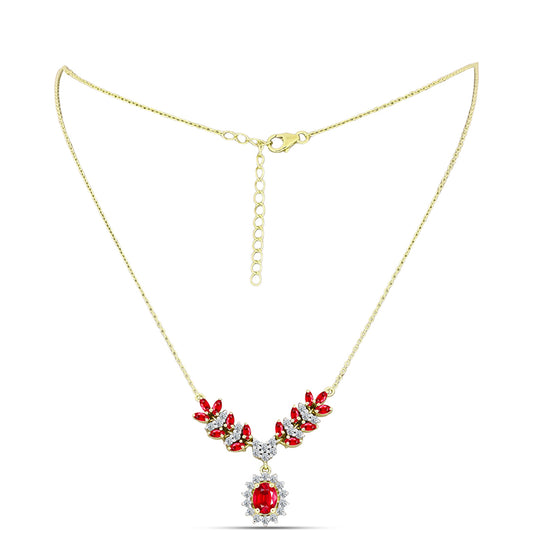 Collar de Plata Bañada en Oro con Ágata Roja y Topacio Blanco