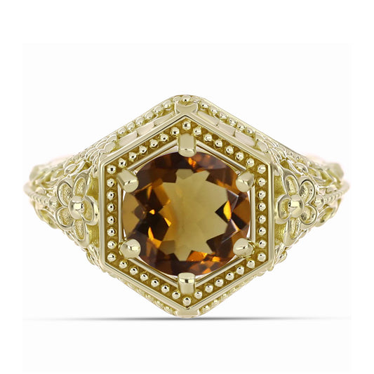 Anillo de Plata Bañada en Oro con Cuarzo Coñac