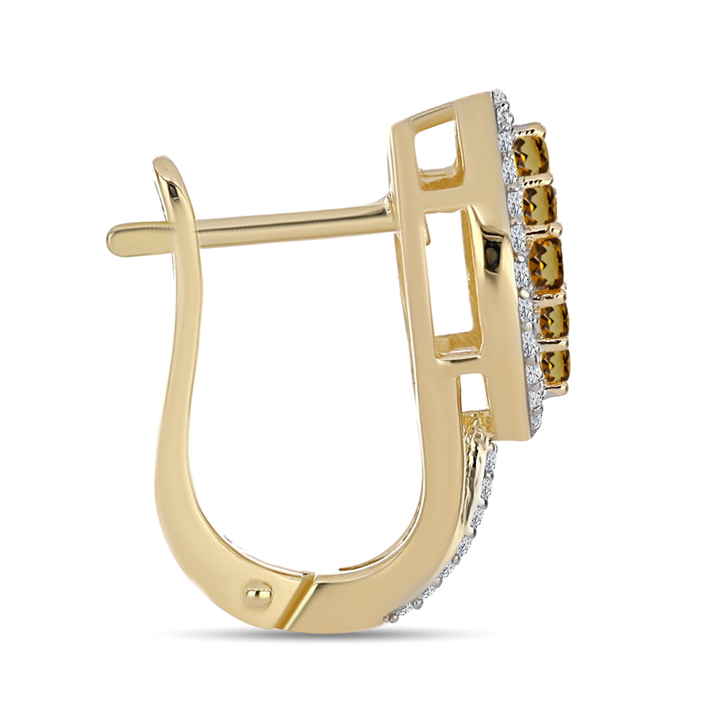 Pendientes de Plata Bañada en Oro con Cuarzo Coñac y Topacio Blanco