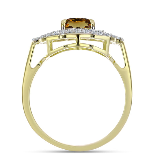 Anillo de Plata Bañada en Oro con Cuarzo Coñac y Topacio Blanco