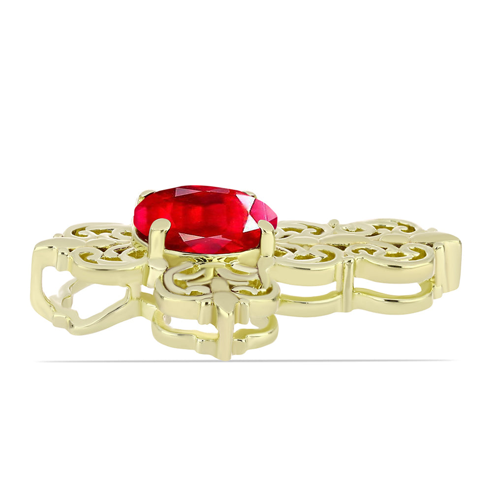 Cruz Colgante de Plata Bañada en Oro con Ágata Roja