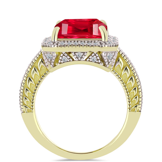 Anillo de Plata Bañada en Oro con Ágata Roja y Topacio Blanco