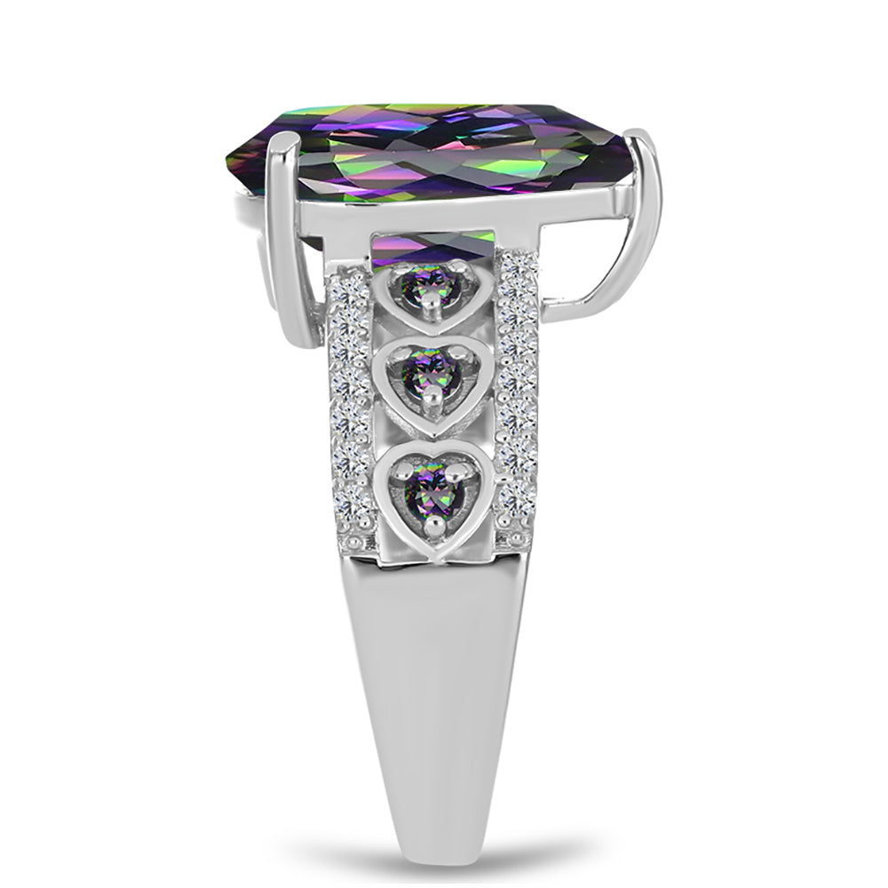 Anillo de Plata con Cuarzo Místico Verde de Brasil y Topacio Blanco