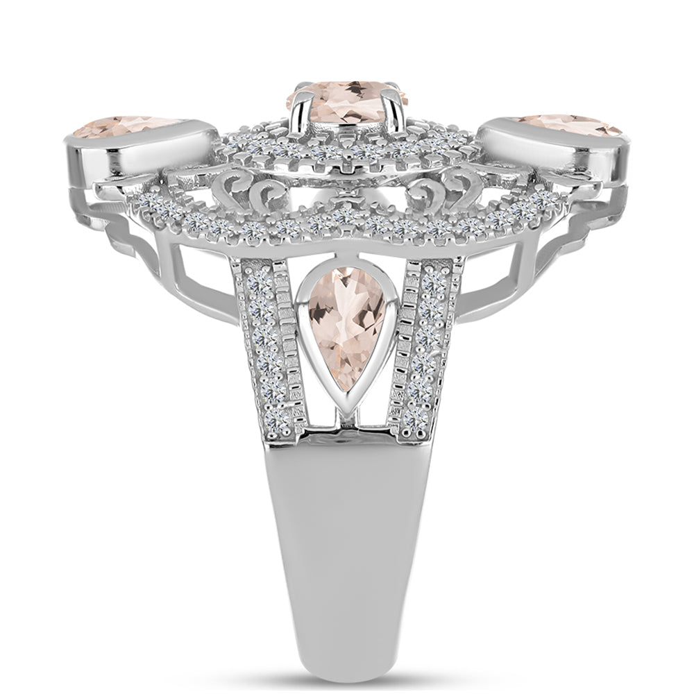 Anillo de Plata con Morganita de Gozareh y Topacio Blanco