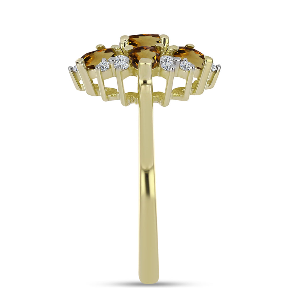 Anillo de Plata Bañada en Oro con Cuarzo Coñac y Topacio Blanco