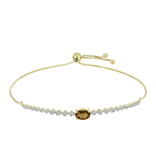 Pulsera de Plata Bañada en Oro con Cuarzo Coñac y Topacio Blanco