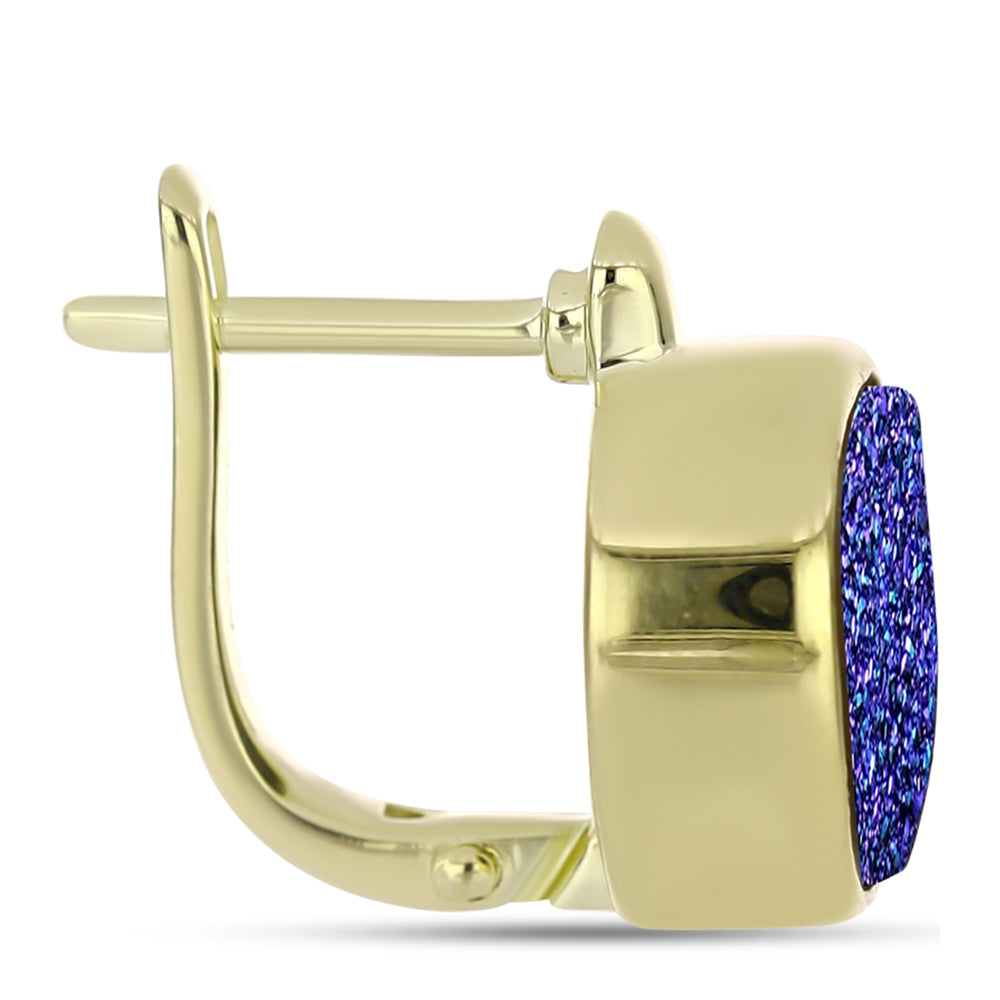 Pendientes de Plata Bañada en Oro con Drusa Purpura