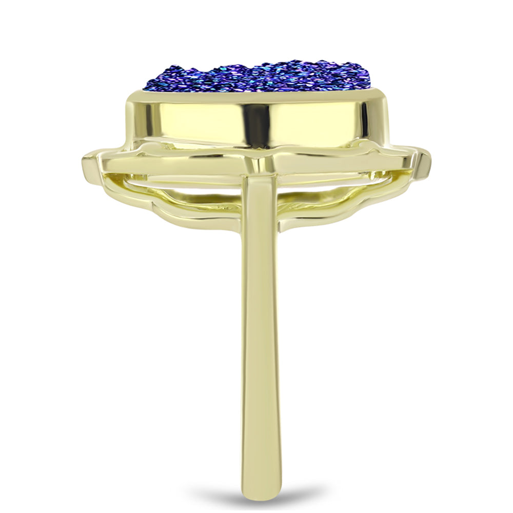 Anillo de Plata Bañada en Oro con Drusa Purpura