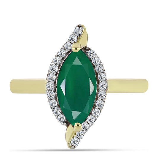 Anillo de Plata Bañada en Oro con Ágata Verde y Topacio Blanco