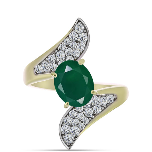 Anillo de Plata Bañada en Oro con Ágata Verde y Topacio Blanco