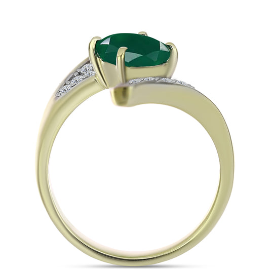 Anillo de Plata Bañada en Oro con Ágata Verde y Topacio Blanco