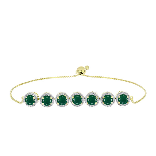 Pulsera de Plata Bañada en Oro con Ágata Verde y Topacio Blanco