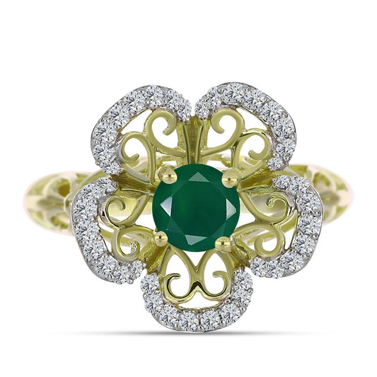 Anillo de Plata Bañada en Oro con Ágata Verde y Topacio Blanco