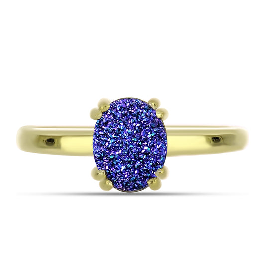 Anillo de Plata Bañada en Oro con Drusa Purpura