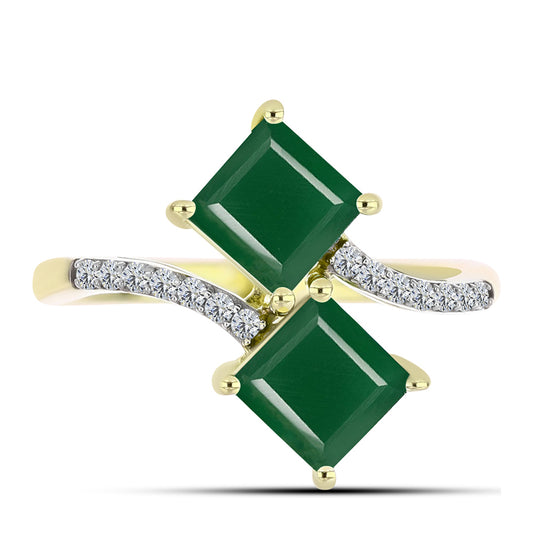 Anillo de Plata Bañada en Oro con Ágata Verde y Topacio Blanco