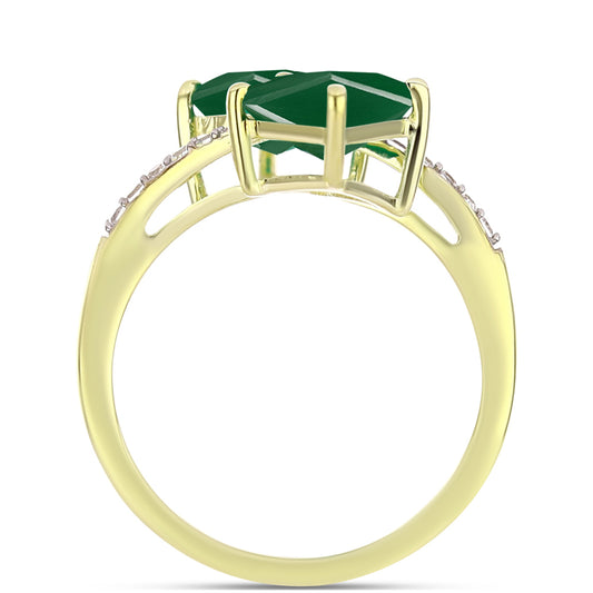 Anillo de Plata Bañada en Oro con Ágata Verde y Topacio Blanco