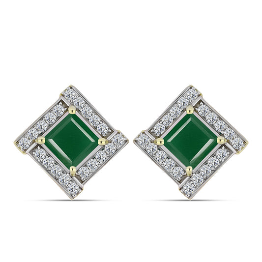 Pendientes de Plata Bañada en Oro con Ágata Verde y Topacio Blanco