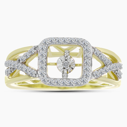Anillo de Plata Bañada en Oro con Diamante blanco y Topacio Blanco
