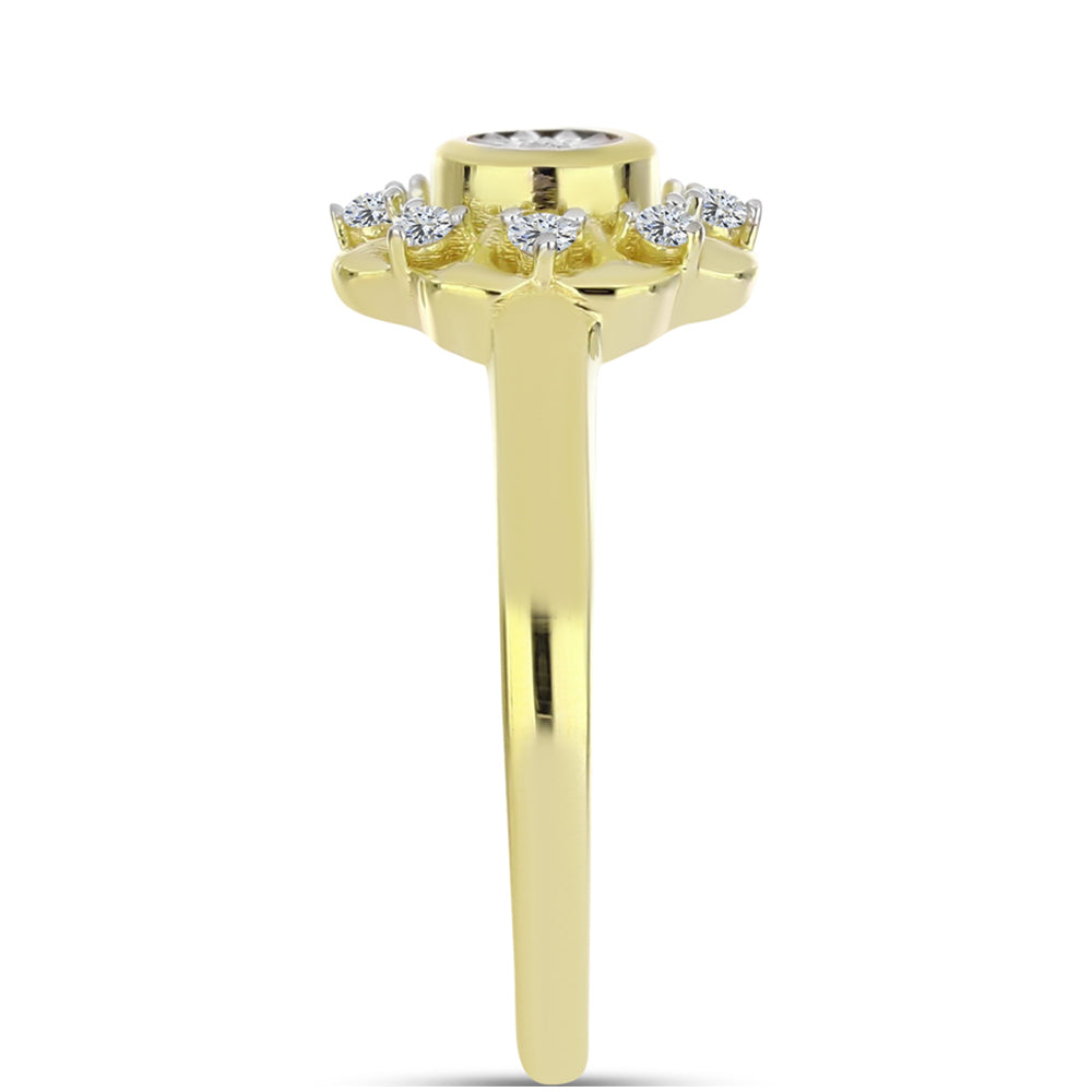 Anillo de Plata Bañada en Oro con Diamante blanco y Topacio Blanco