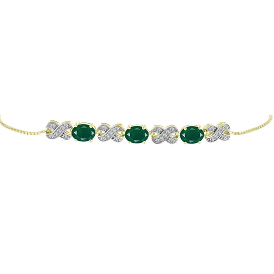 Pulsera de Plata Bañada en Oro con Ágata Verde y Topacio Blanco