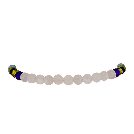 Pulsera de Plata Bañada en Oro con Piedra Lunar Arco Iris y Amatista de Marruecos