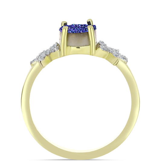 Anillo de Plata Bañada en Oro con Drusa Purpura y Topacio Blanco