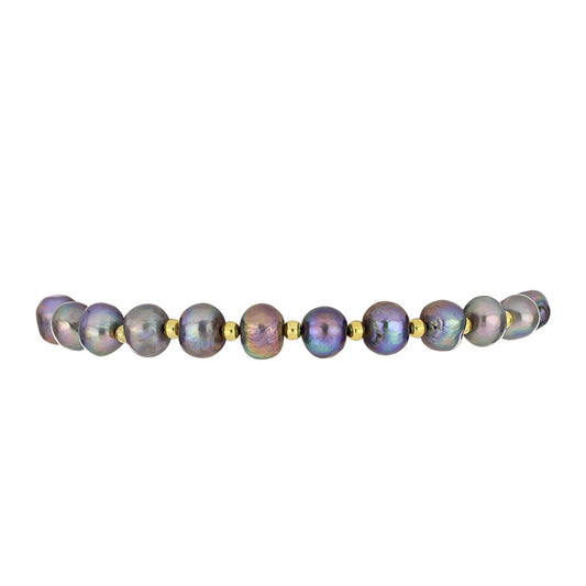Pulsera de Plata Bañada en Oro con Perla Negra de Agua dulce