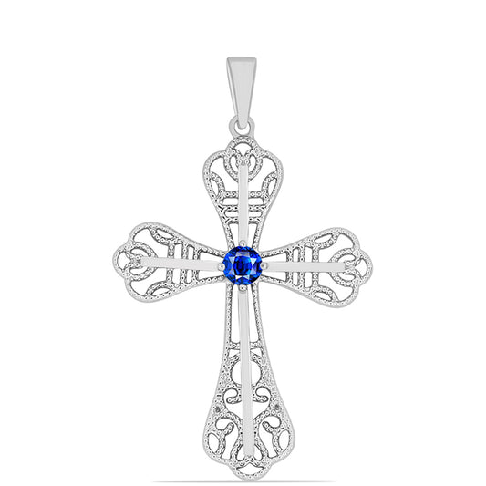 Cruz Colgante de Plata con Zafiro Azul Australiano