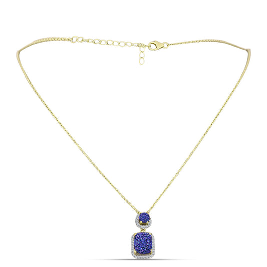 Collar de Plata Bañada en Oro con Drusa Purpura y Topacio Blanco