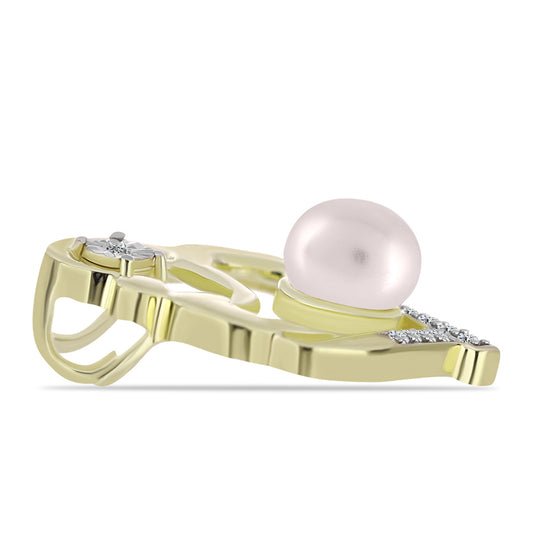 Colgante de Plata Bañada en Oro con Diamante blanco y Perla de Agua Dulce