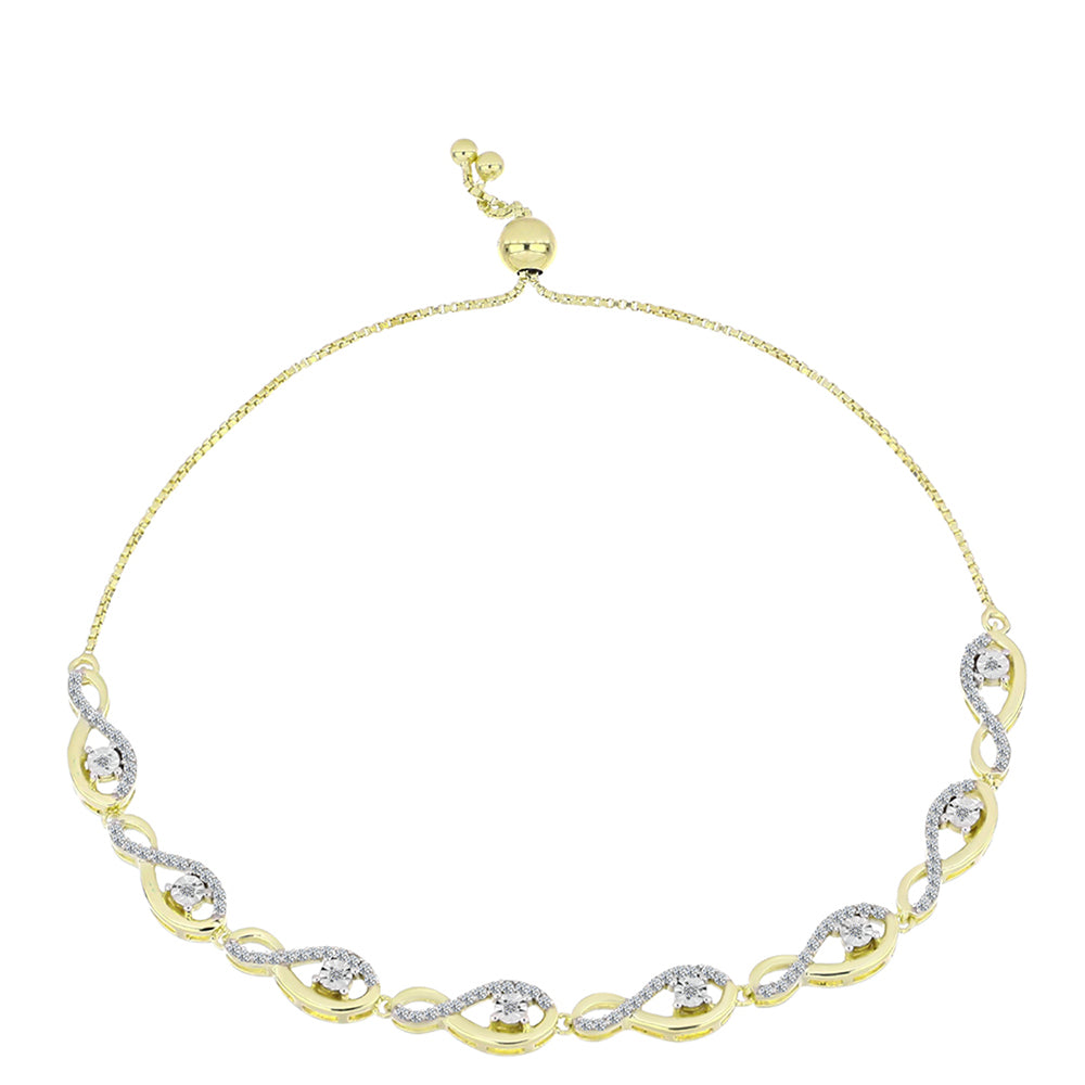 Pulsera de Plata Bañada en Oro con Diamante blanco y Topacio Blanco